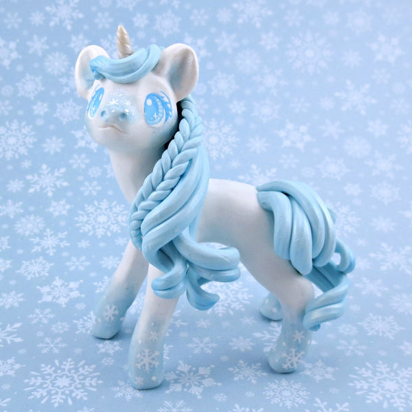 Snowflake Unicorn Figurine - Polymer Clay Animals Winter Collection
