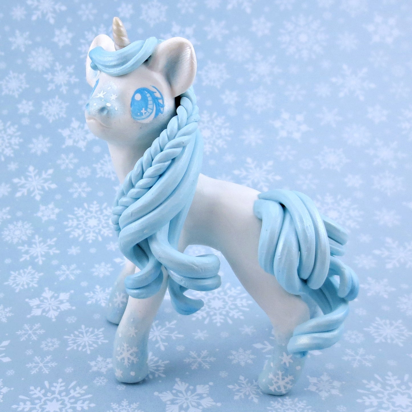 Snowflake Unicorn Figurine - Polymer Clay Animals Winter Collection