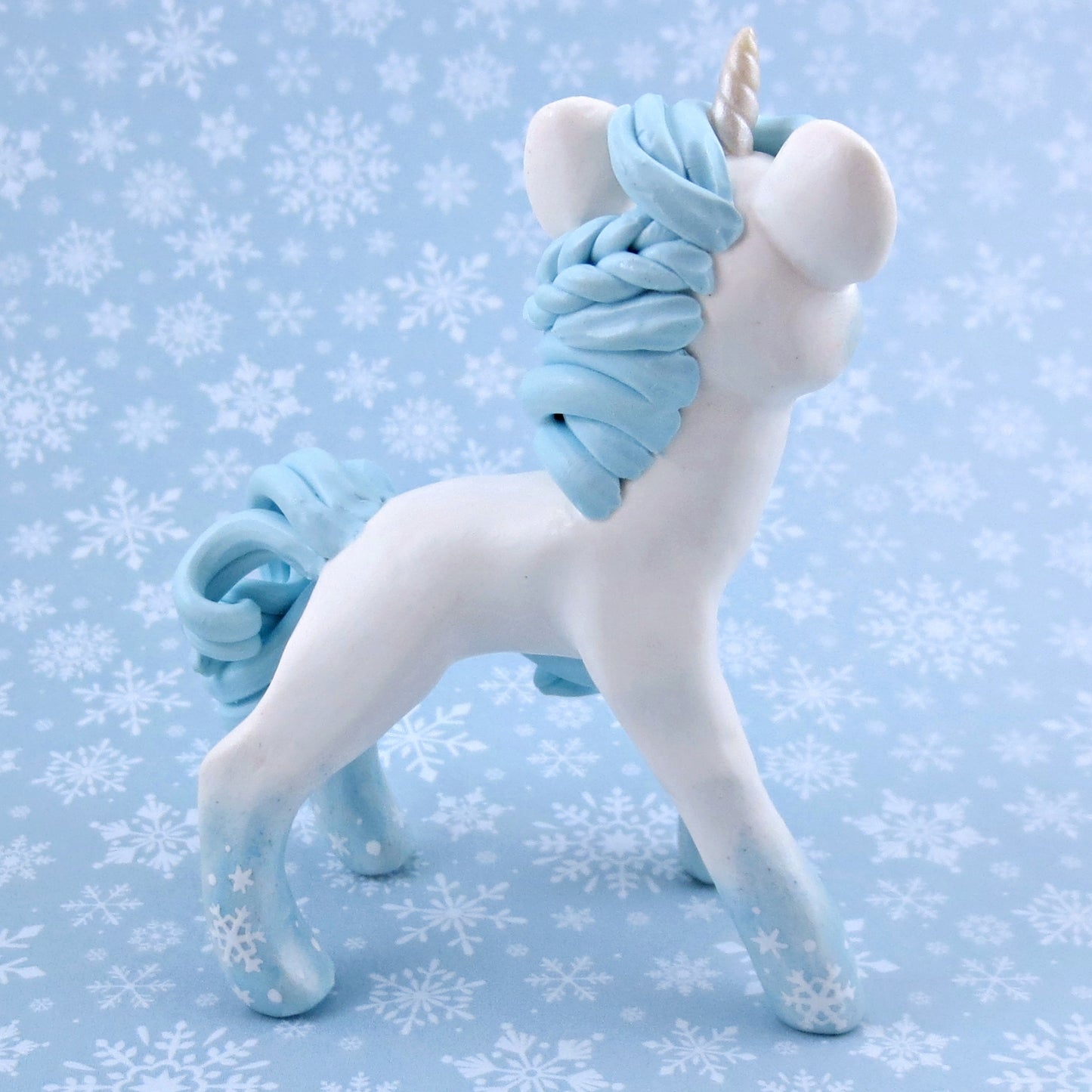 Snowflake Unicorn Figurine - Polymer Clay Animals Winter Collection