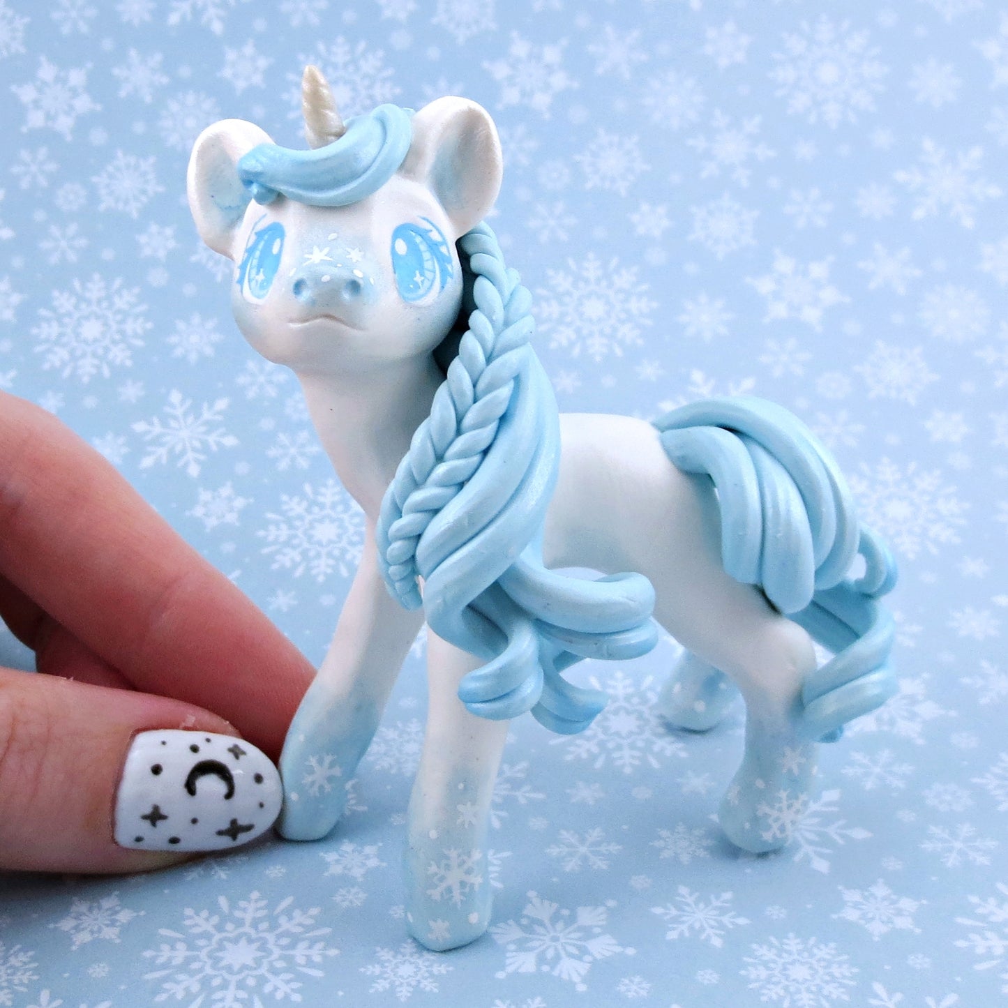 Snowflake Unicorn Figurine - Polymer Clay Animals Winter Collection