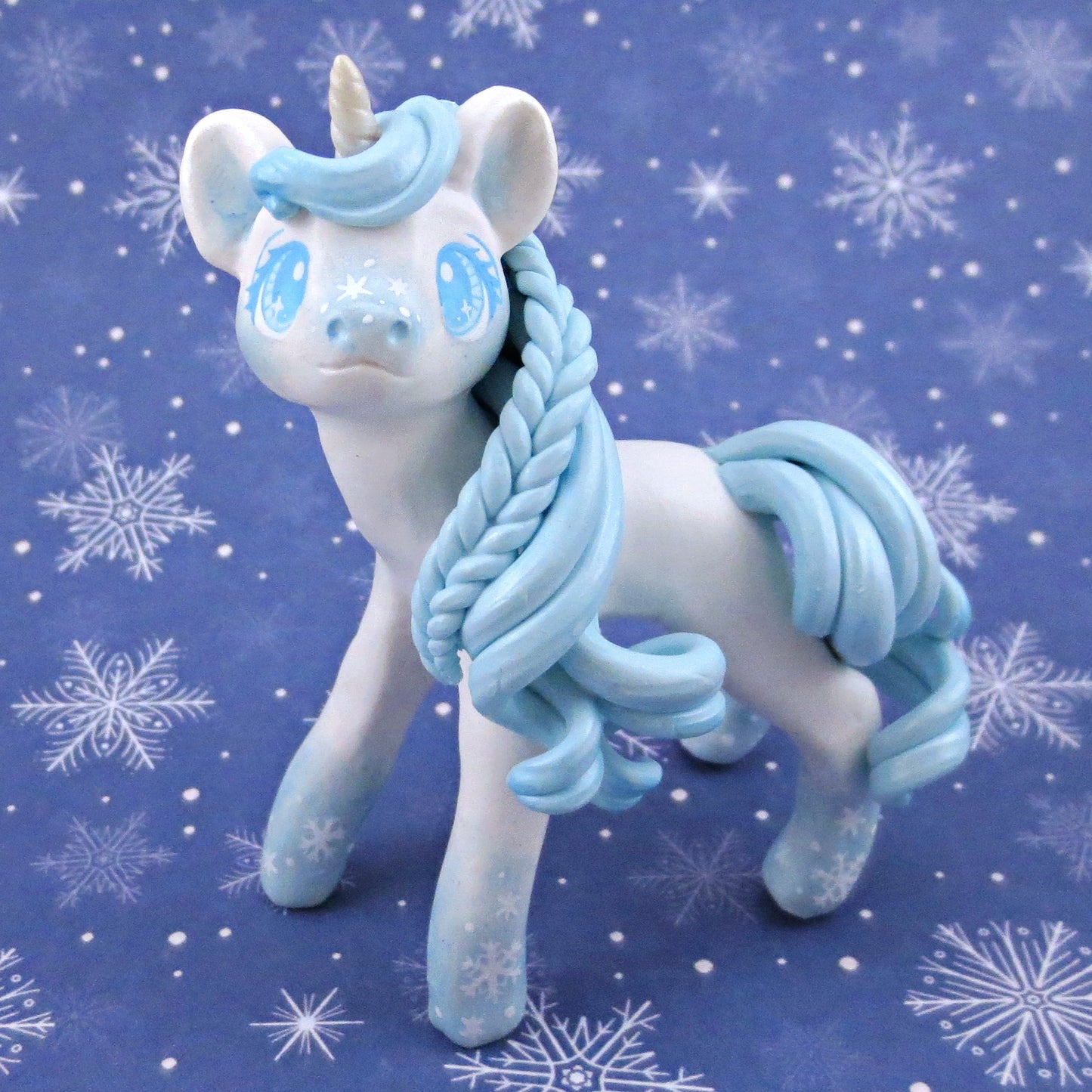 Snowflake Unicorn Figurine - Polymer Clay Animals Winter Collection