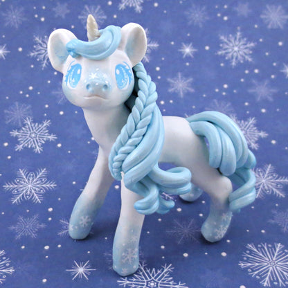 Snowflake Unicorn Figurine - Polymer Clay Animals Winter Collection