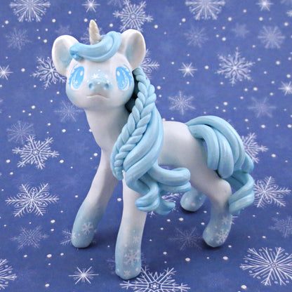 Snowflake Unicorn Figurine - Polymer Clay Animals Winter Collection