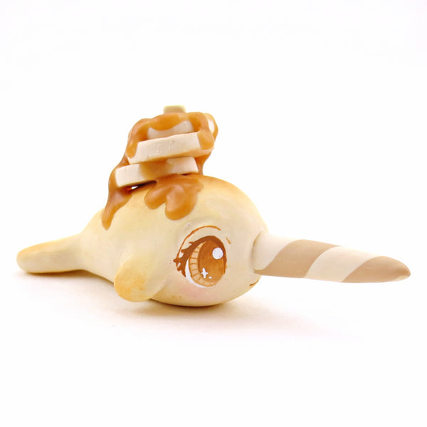 Pancake Narwhal Figurine - "Breakfast Buddies" Polymer Clay Animal Collection
