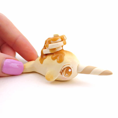 Pancake Narwhal Figurine - "Breakfast Buddies" Polymer Clay Animal Collection