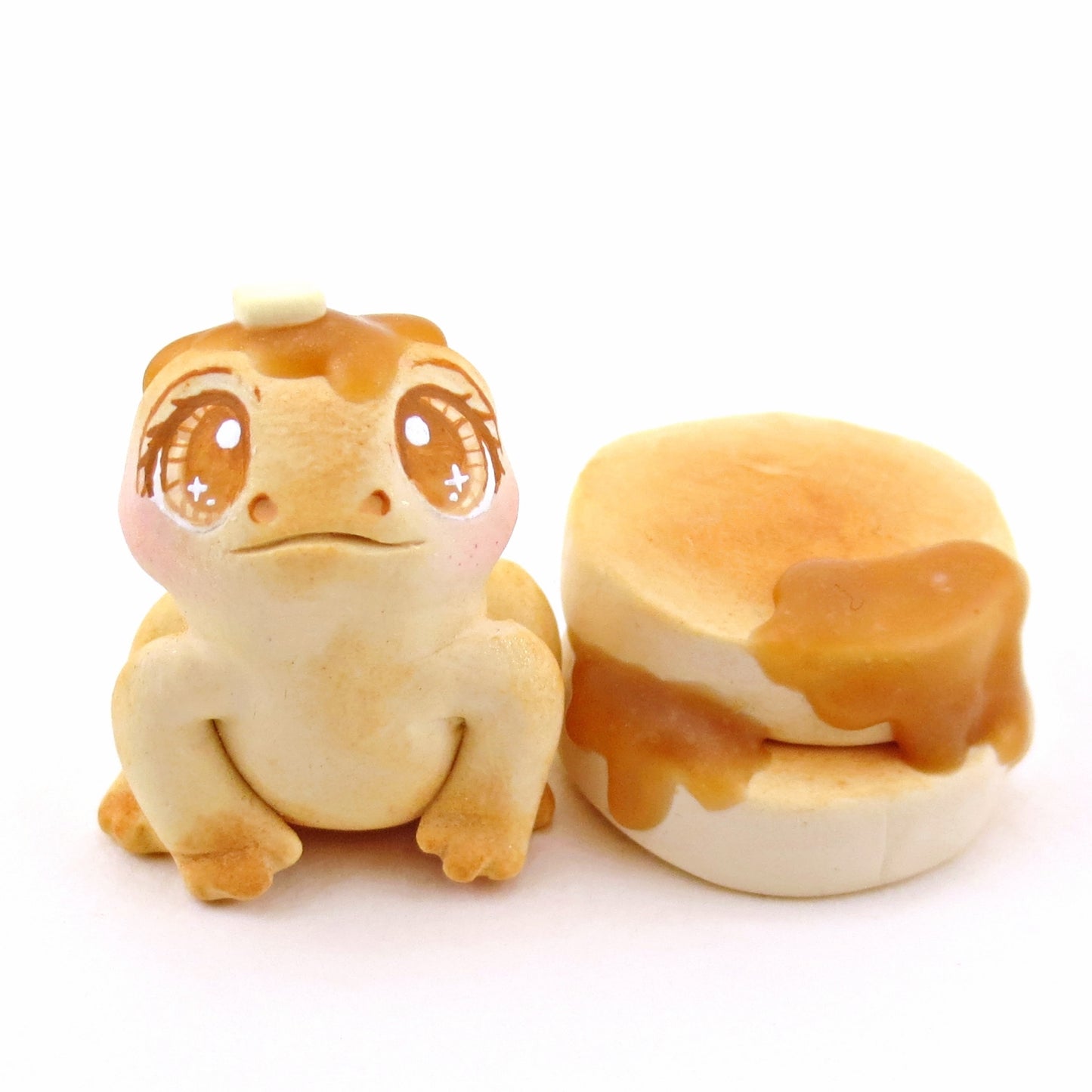 Pancake Frog Figurine - "Breakfast Buddies" Polymer Clay Animal Collection