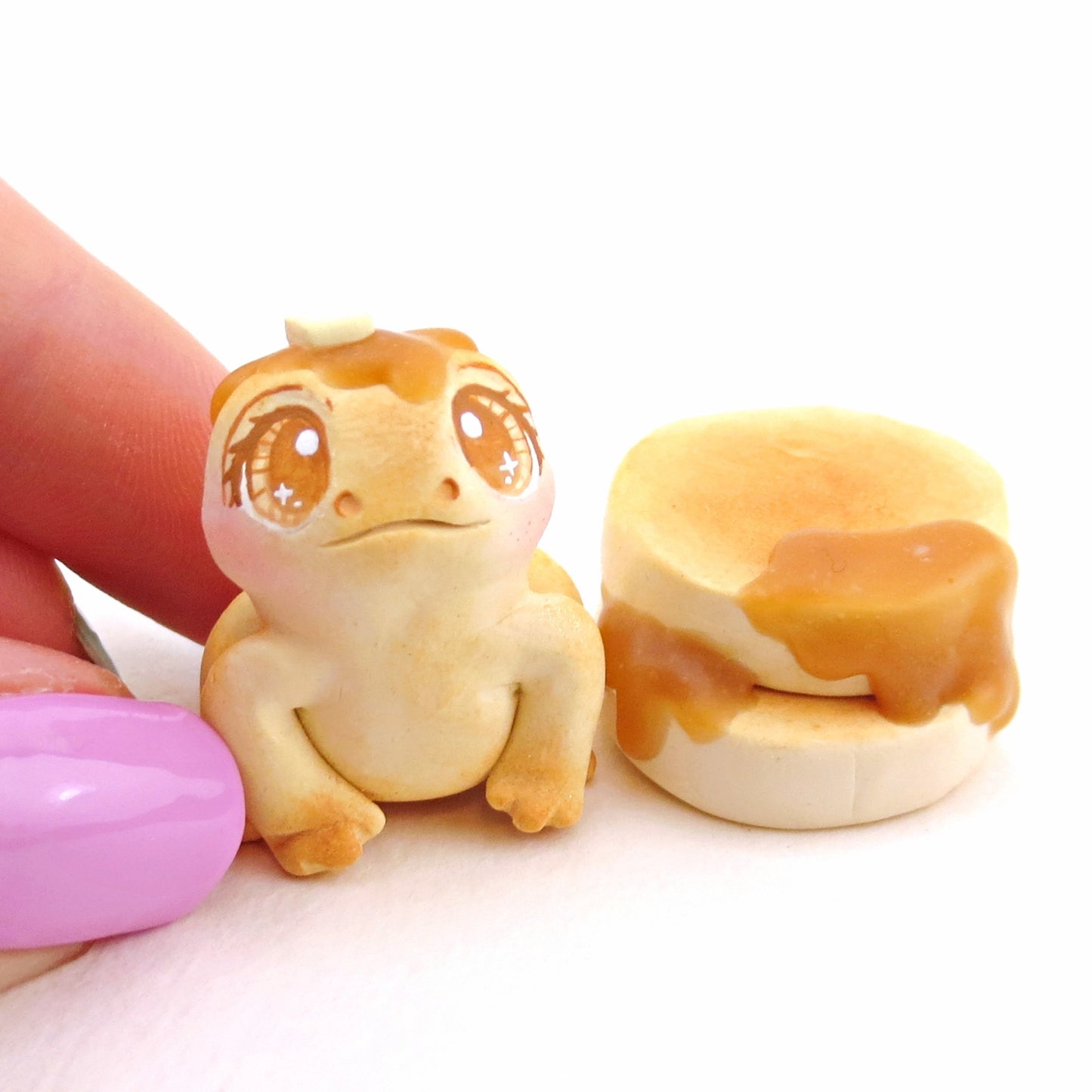 Pancake Frog Figurine - "Breakfast Buddies" Polymer Clay Animal Collection