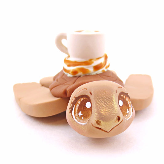 Latte Coffee Turtle Figurine - "Breakfast Buddies" Polymer Clay Animal Collection