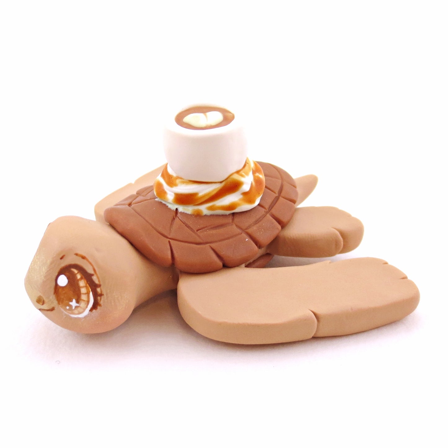 Latte Coffee Turtle Figurine - "Breakfast Buddies" Polymer Clay Animal Collection