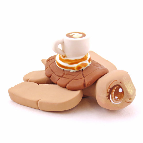 Latte Coffee Turtle Figurine - "Breakfast Buddies" Polymer Clay Animal Collection