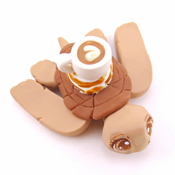 Latte Coffee Turtle Figurine - "Breakfast Buddies" Polymer Clay Animal Collection