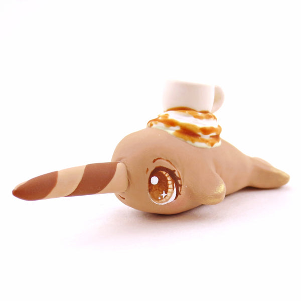 Latte Coffee Narwhal Figurine - "Breakfast Buddies" Polymer Clay Animal Collection
