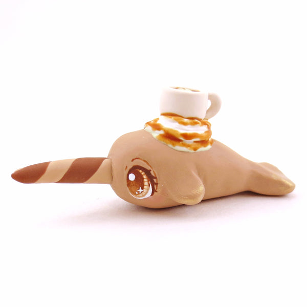 Latte Coffee Narwhal Figurine - "Breakfast Buddies" Polymer Clay Animal Collection