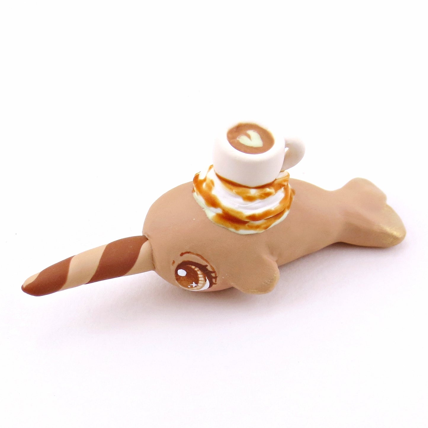 Latte Coffee Narwhal Figurine - "Breakfast Buddies" Polymer Clay Animal Collection