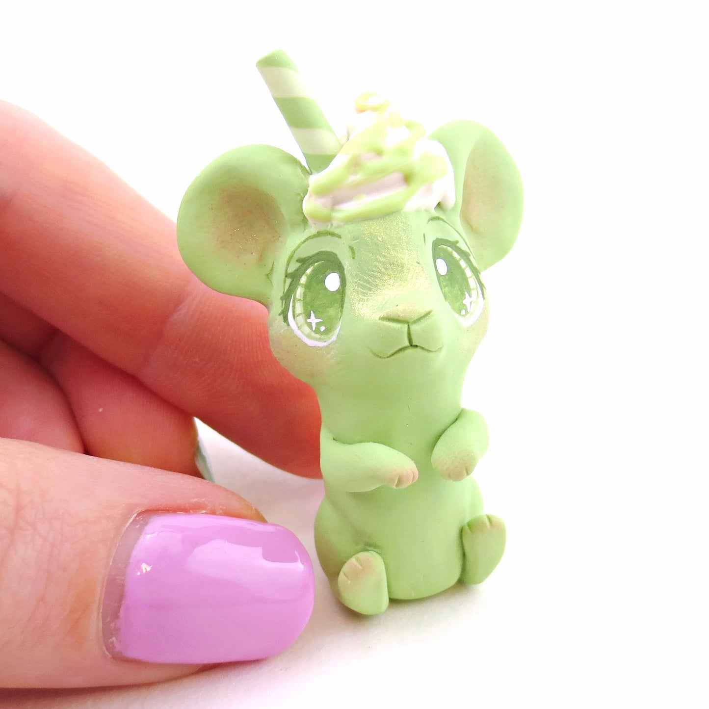 Matcha Mouse Figurine - "Breakfast Buddies" Polymer Clay Animal Collection