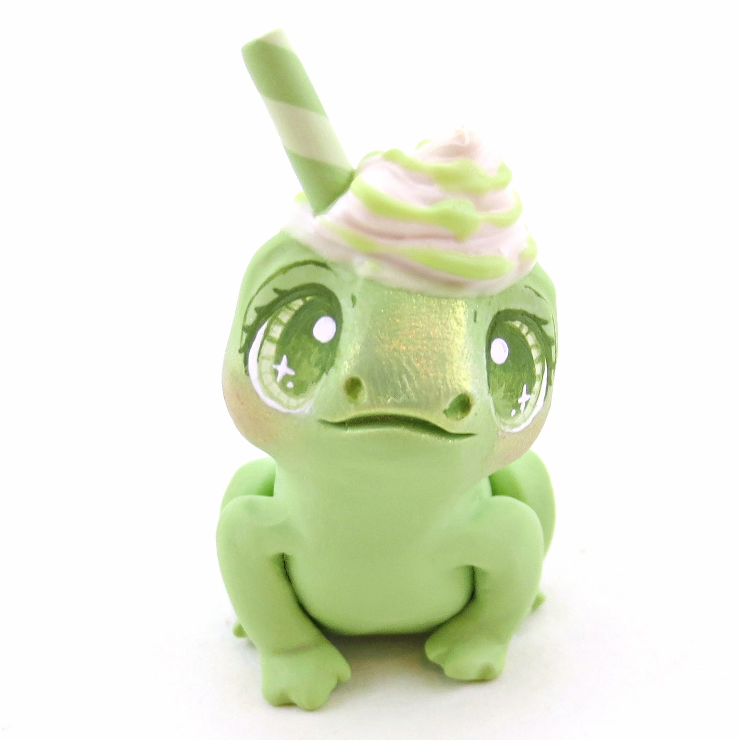 Matcha Frog Figurine - "Breakfast Buddies" Polymer Clay Animal Collection