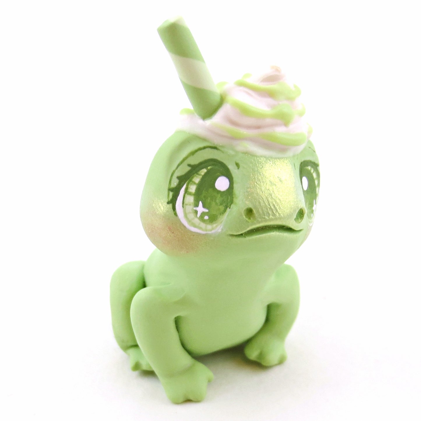 Matcha Frog Figurine - "Breakfast Buddies" Polymer Clay Animal Collection