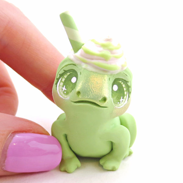 Matcha Frog Figurine - "Breakfast Buddies" Polymer Clay Animal Collection