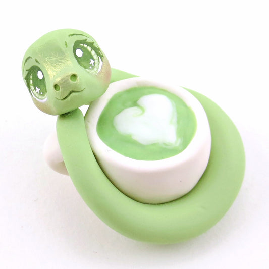 Matcha Latte Snake Figurine - "Breakfast Buddies" Polymer Clay Animal Collection