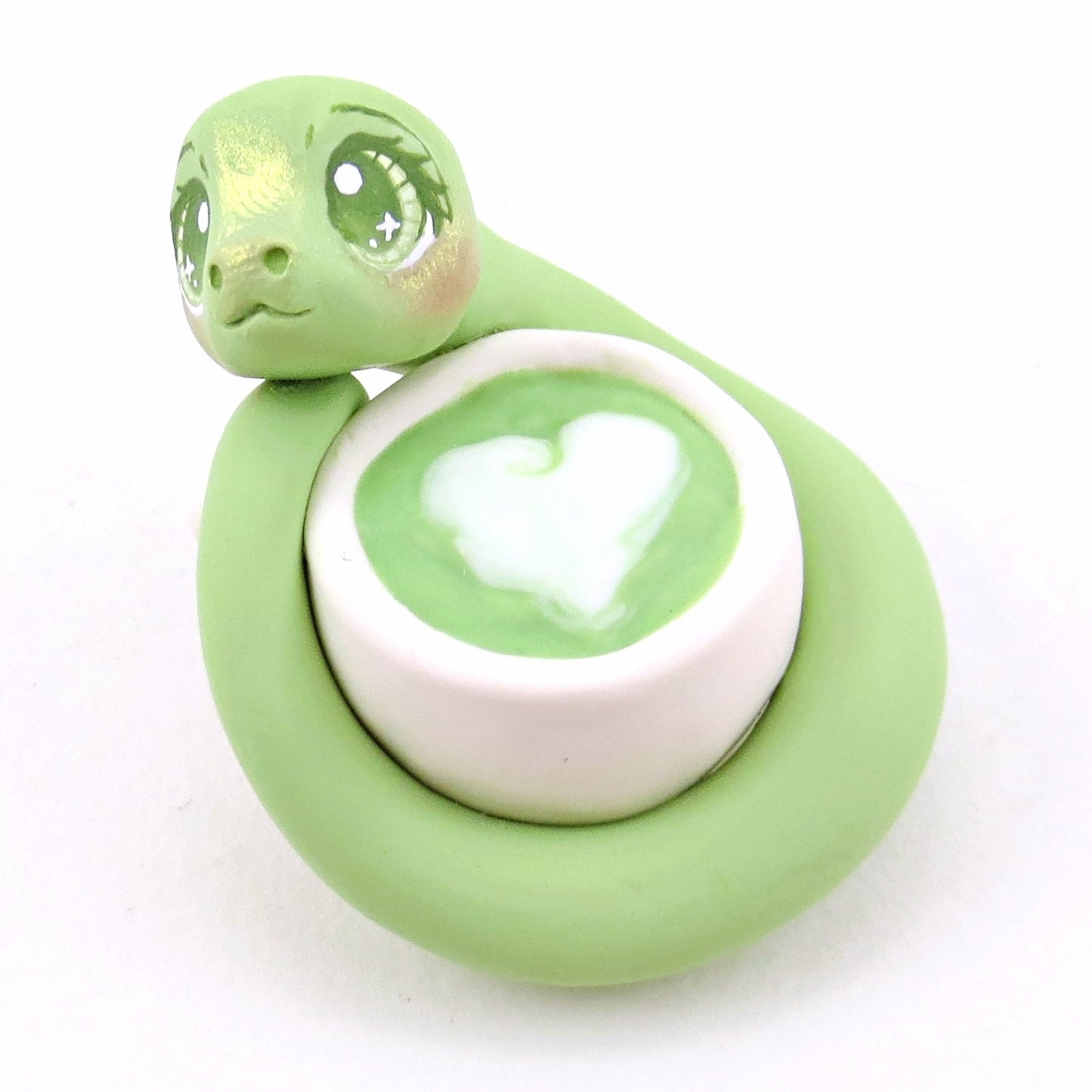 Matcha Latte Snake Figurine - "Breakfast Buddies" Polymer Clay Animal Collection