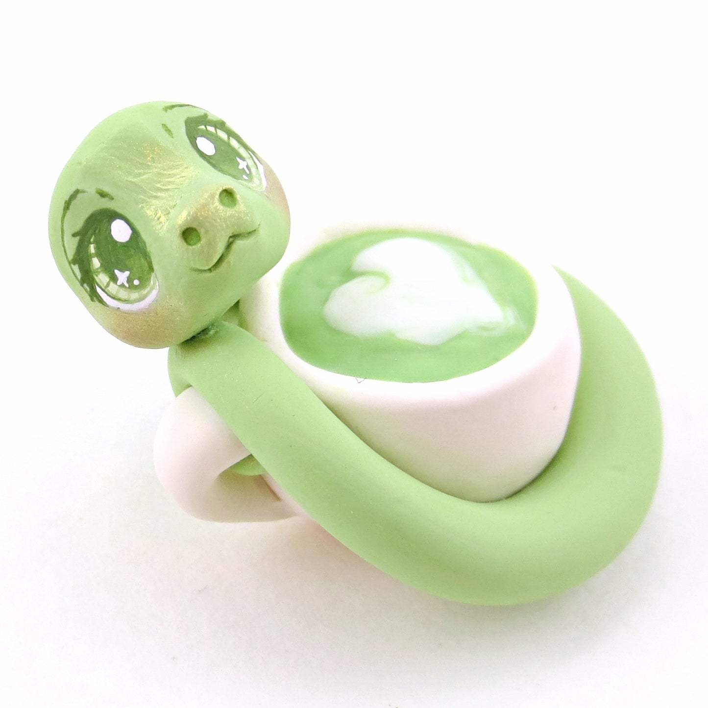 Matcha Latte Snake Figurine - "Breakfast Buddies" Polymer Clay Animal Collection