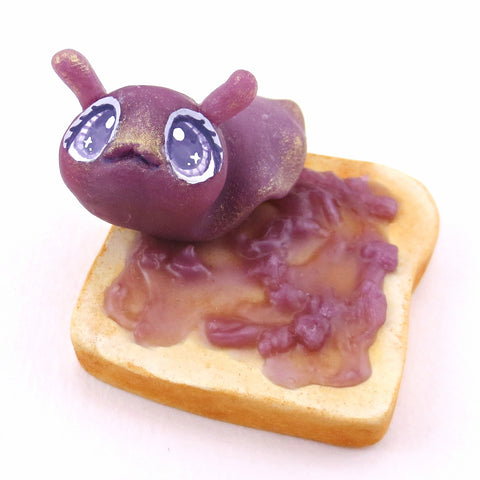 Blackberry Jam Slug on Toast Figurine - "Breakfast Buddies" Polymer Clay Animal Collection