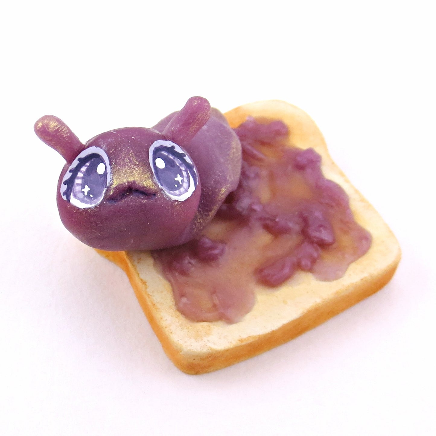 Blackberry Jam Slug on Toast Figurine - "Breakfast Buddies" Polymer Clay Animal Collection