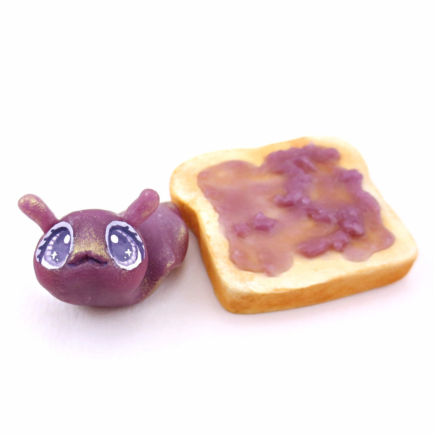 Blackberry Jam Slug on Toast Figurine - "Breakfast Buddies" Polymer Clay Animal Collection