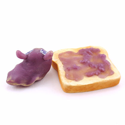 Blackberry Jam Slug on Toast Figurine - "Breakfast Buddies" Polymer Clay Animal Collection