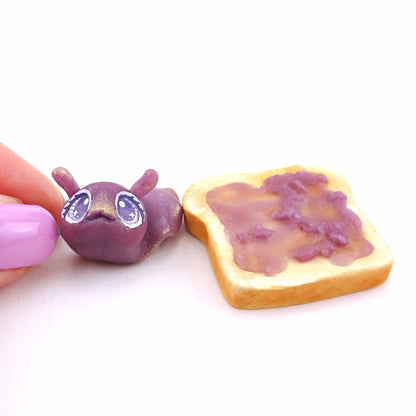 Blackberry Jam Slug on Toast Figurine - "Breakfast Buddies" Polymer Clay Animal Collection