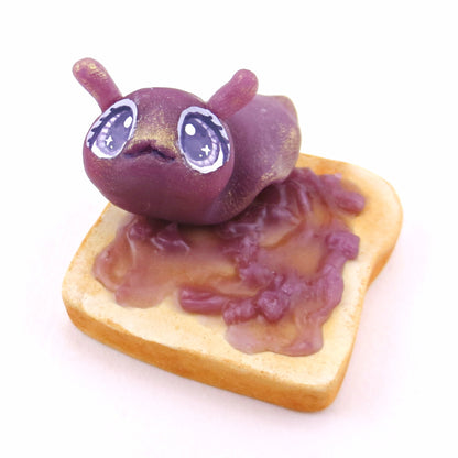 Blackberry Jam Slug on Toast Figurine - "Breakfast Buddies" Polymer Clay Animal Collection