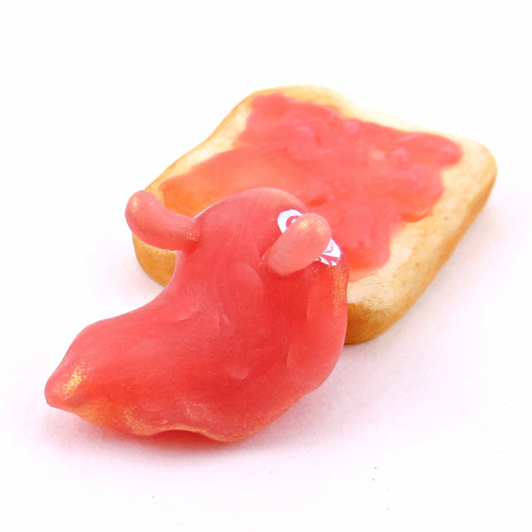 Strawberry Jam Slug on Toast Figurine - "Breakfast Buddies" Polymer Clay Animal Collection