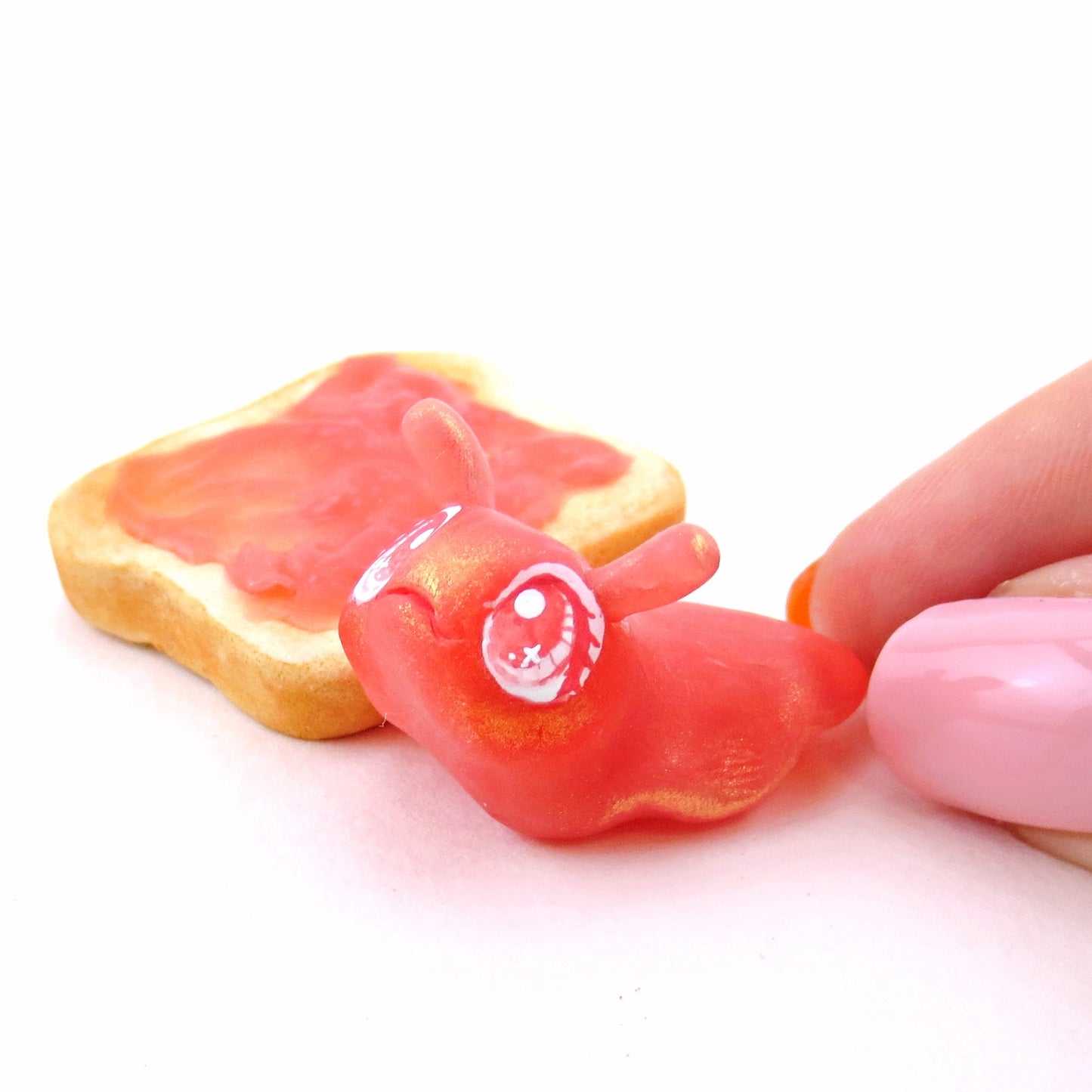 Strawberry Jam Slug on Toast Figurine - "Breakfast Buddies" Polymer Clay Animal Collection