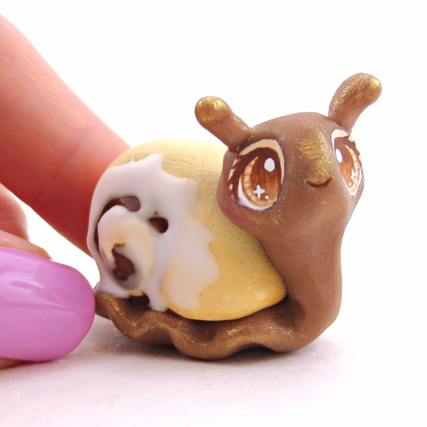 Cinnamon Roll Snail Figurine - "Breakfast Buddies" Polymer Clay Animal Collection