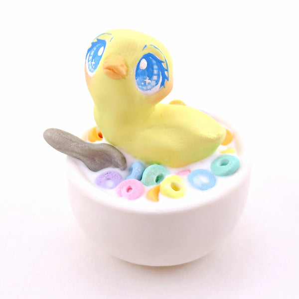 Cereal Bowl Duckling Figurine - "Breakfast Buddies" Polymer Clay Animal Collection