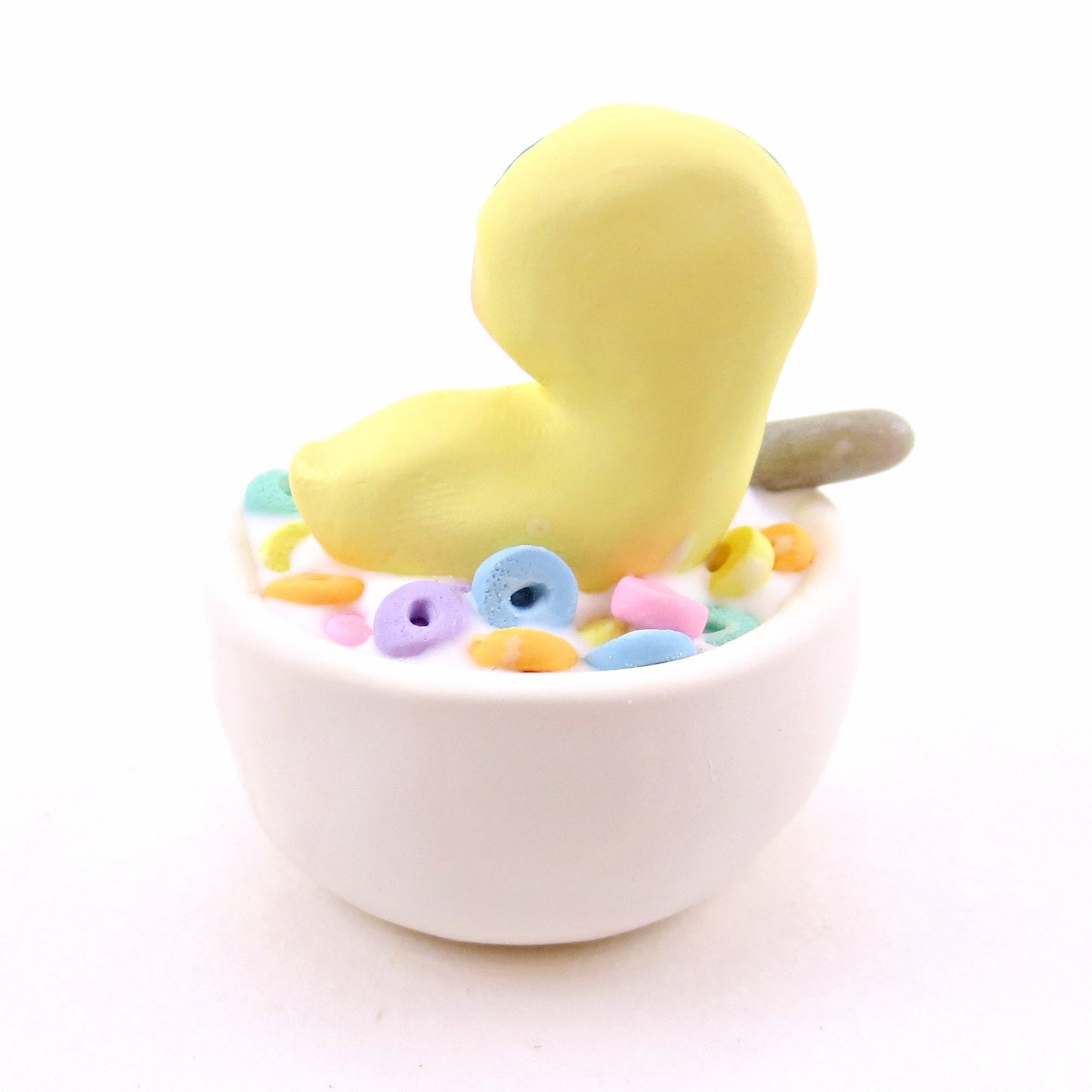 Cereal Bowl Duckling Figurine - "Breakfast Buddies" Polymer Clay Animal Collection