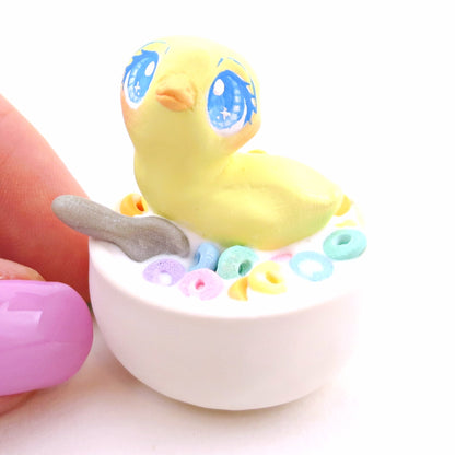 Cereal Bowl Duckling Figurine - "Breakfast Buddies" Polymer Clay Animal Collection