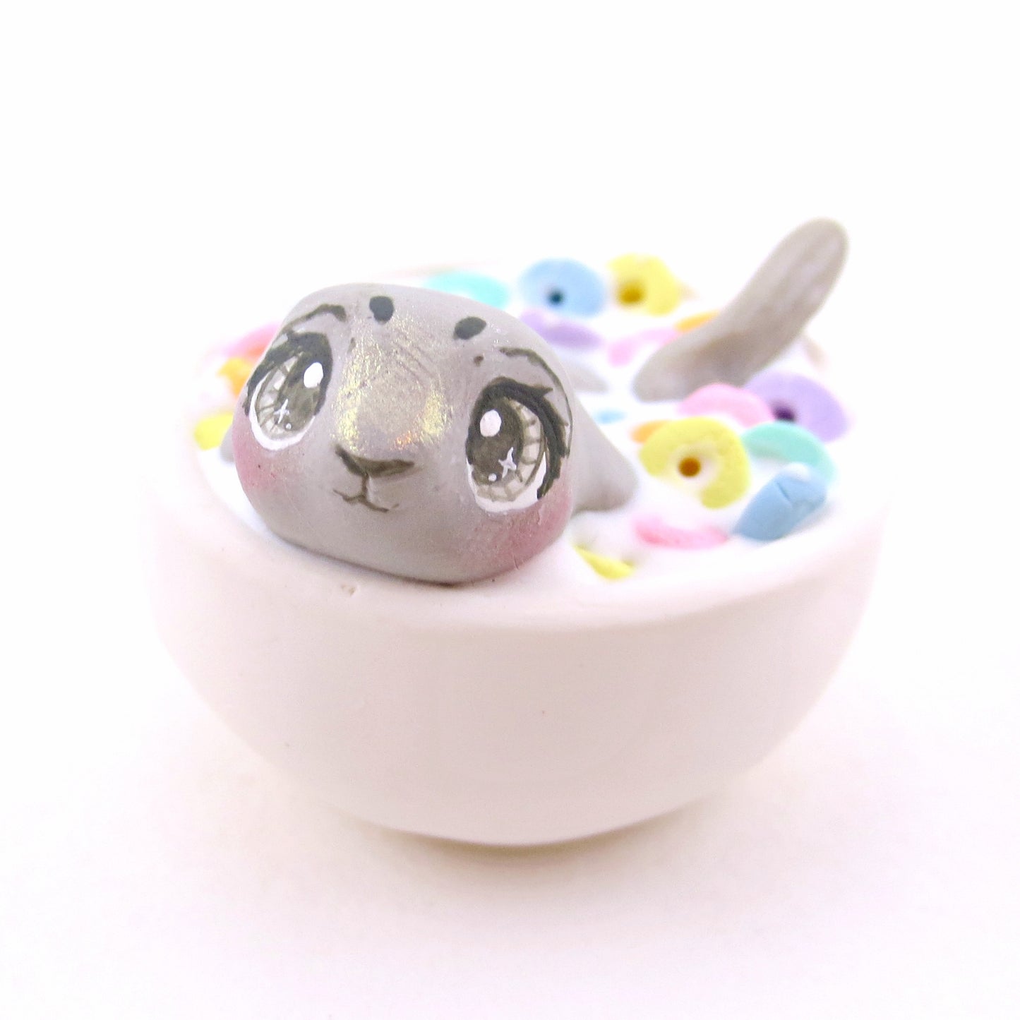 Cereal Bowl Seal Figurine - "Breakfast Buddies" Polymer Clay Animal Collection