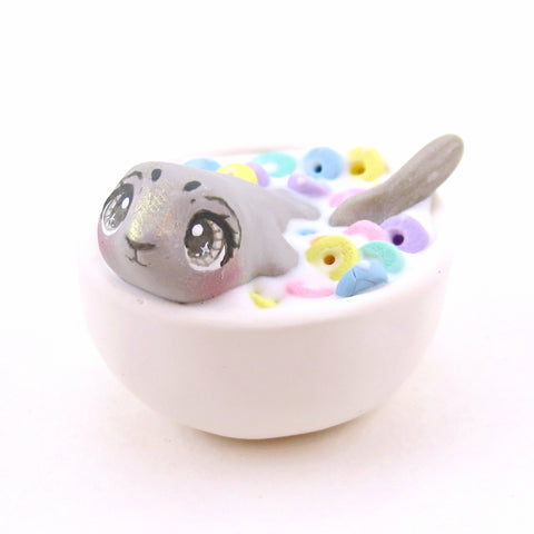 Cereal Bowl Seal Figurine - "Breakfast Buddies" Polymer Clay Animal Collection