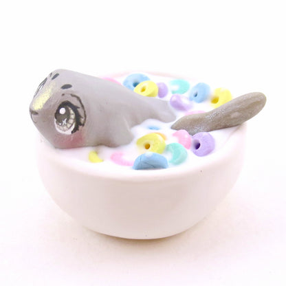 Cereal Bowl Seal Figurine - "Breakfast Buddies" Polymer Clay Animal Collection