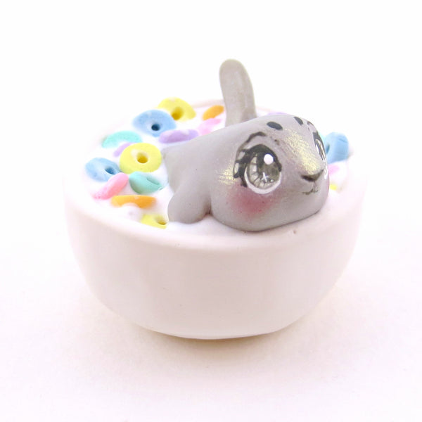 Cereal Bowl Seal Figurine - "Breakfast Buddies" Polymer Clay Animal Collection