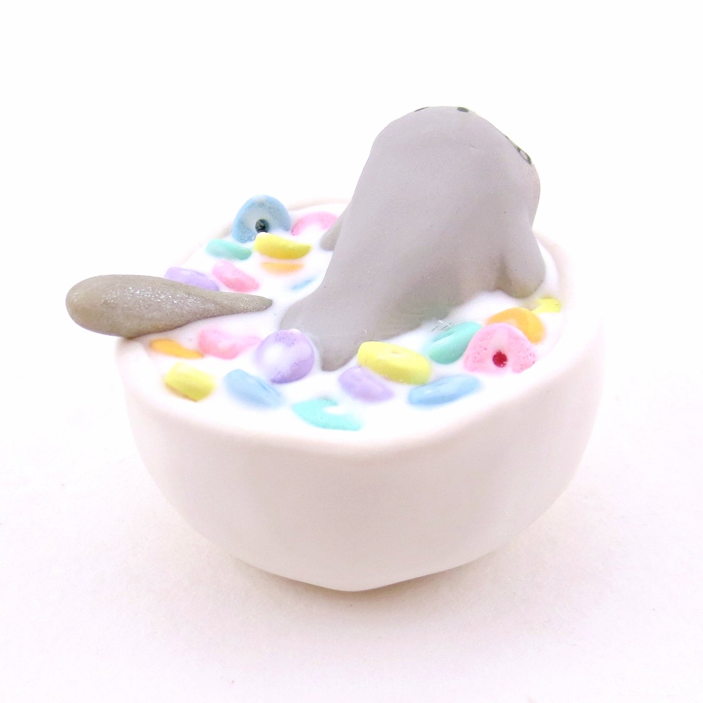 Cereal Bowl Seal Figurine - "Breakfast Buddies" Polymer Clay Animal Collection