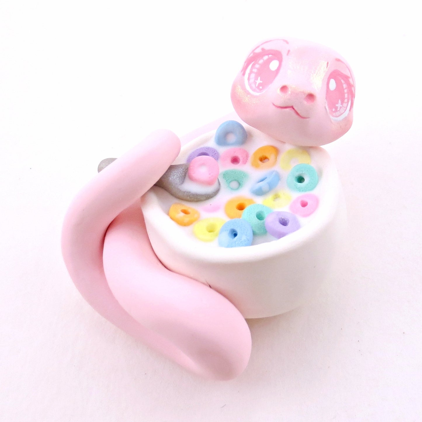 Cereal Bowl Snake Figurine - "Breakfast Buddies" Polymer Clay Animal Collection