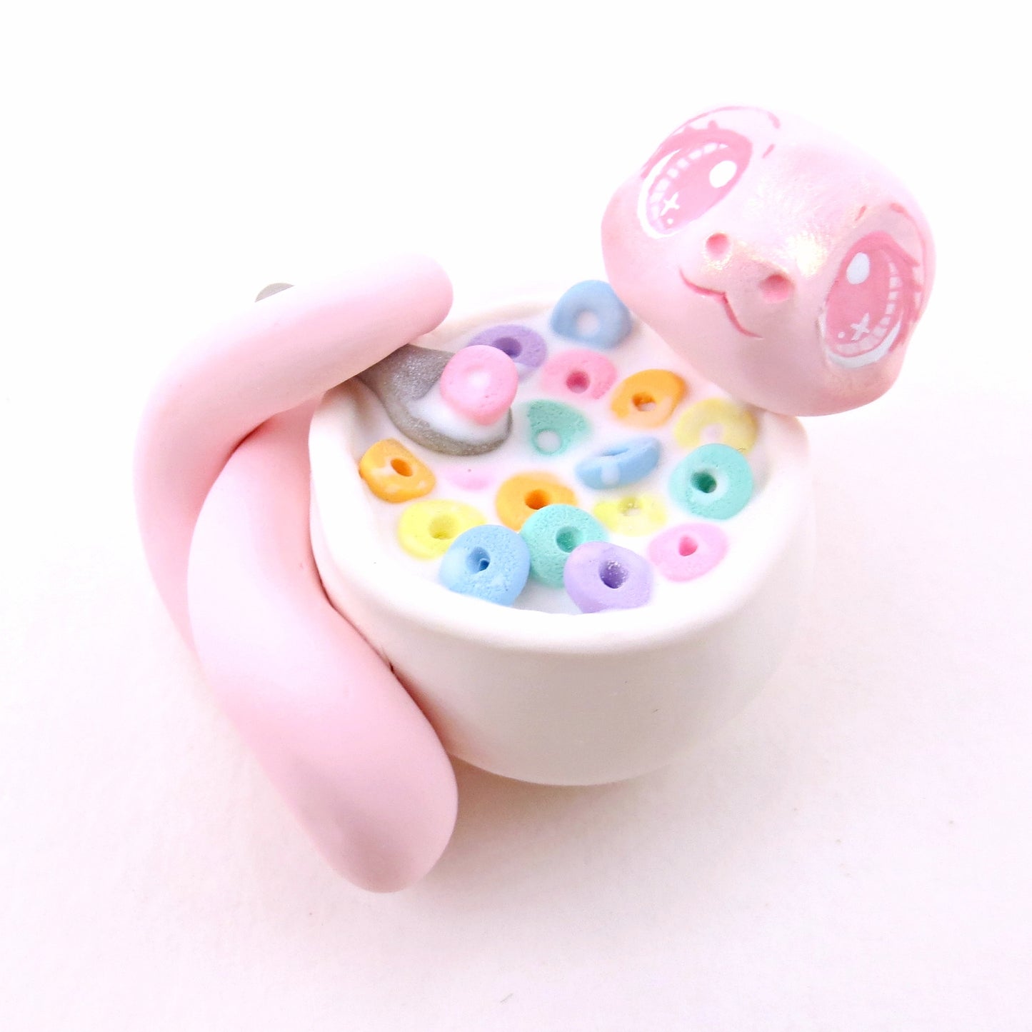 Cereal Bowl Snake Figurine - "Breakfast Buddies" Polymer Clay Animal Collection