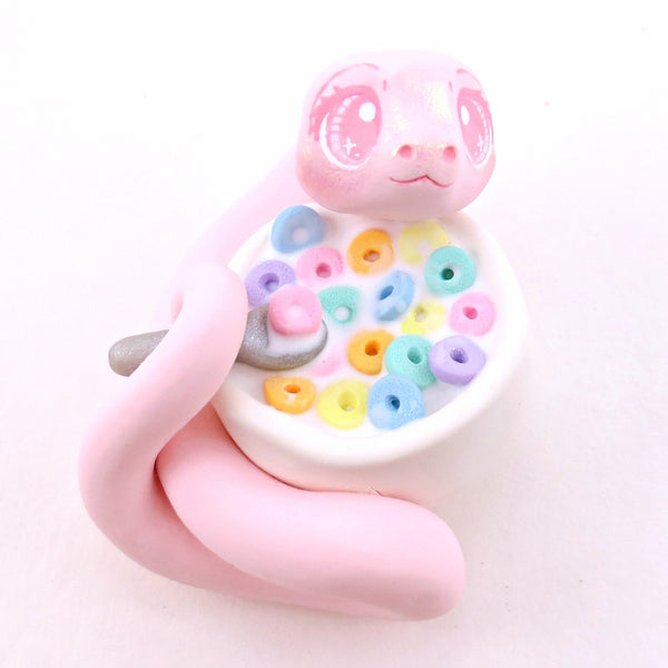 Cereal Bowl Snake Figurine - "Breakfast Buddies" Polymer Clay Animal Collection