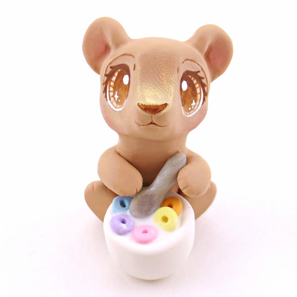 Cereal Bowl Bear Figurine - "Breakfast Buddies" Polymer Clay Animal Collection