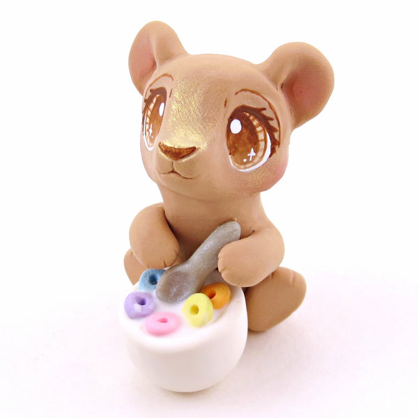 Cereal Bowl Bear Figurine - "Breakfast Buddies" Polymer Clay Animal Collection
