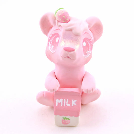 Strawberry Milk Bear Figurine - "Breakfast Buddies" Polymer Clay Animal Collection