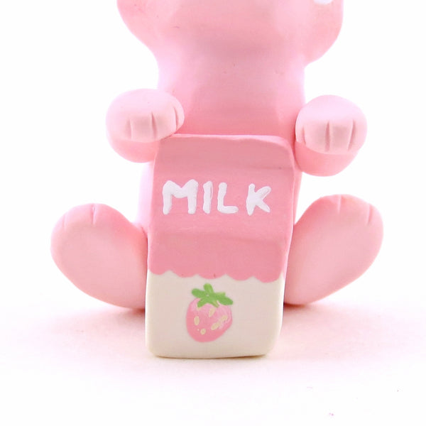 Strawberry Milk Bear Figurine - "Breakfast Buddies" Polymer Clay Animal Collection