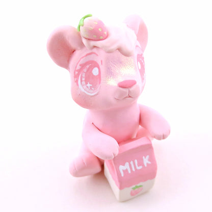 Strawberry Milk Bear Figurine - "Breakfast Buddies" Polymer Clay Animal Collection